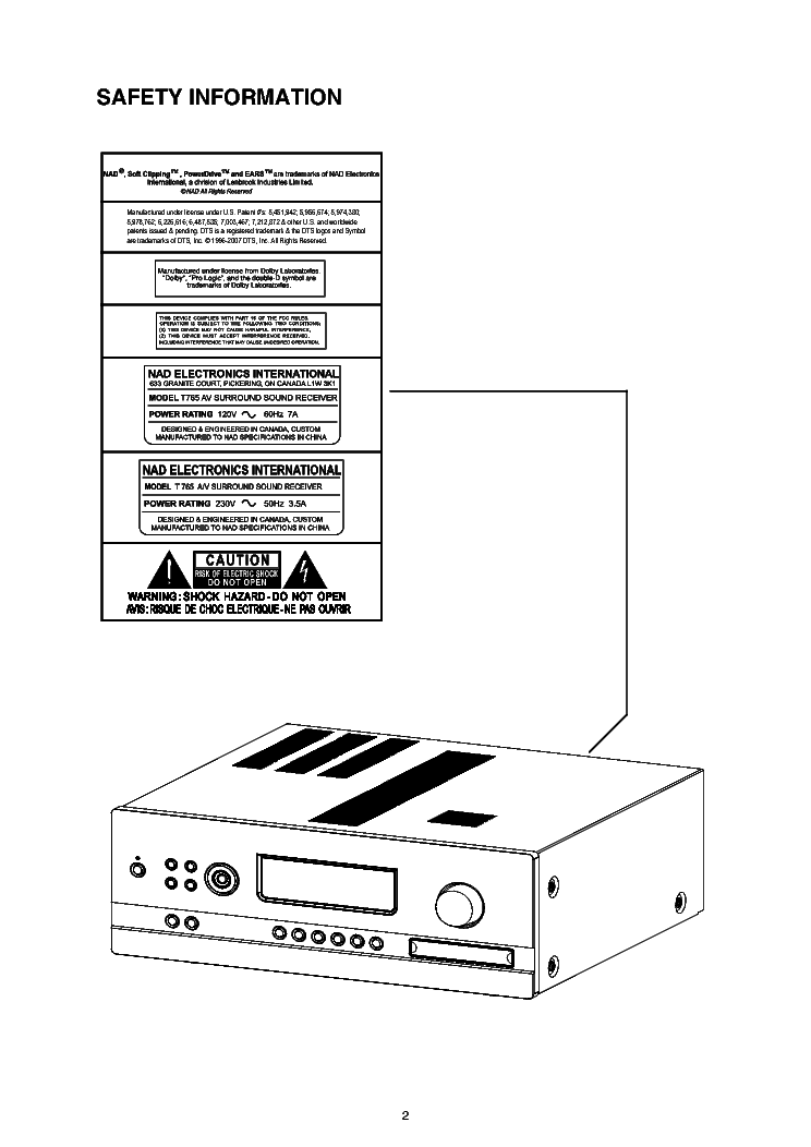 NAD T765 SM service manual (2nd page)