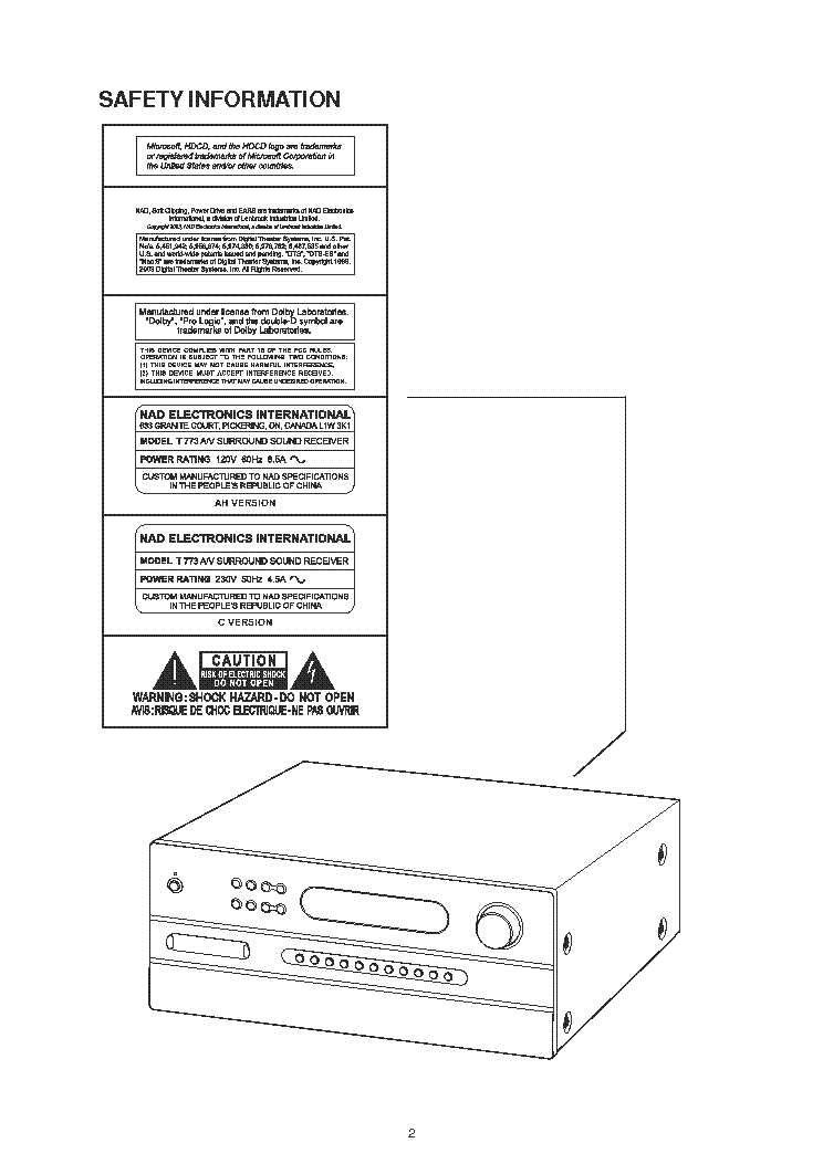 NAD T773 SM 1 service manual (2nd page)