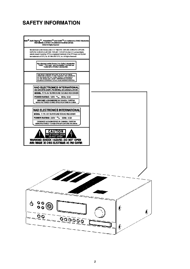 NAD T775 SM service manual (2nd page)