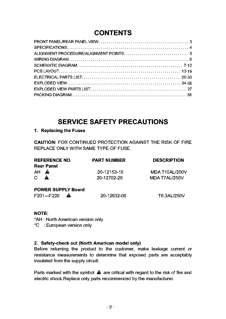 NAD T955-C-AH SM service manual (2nd page)
