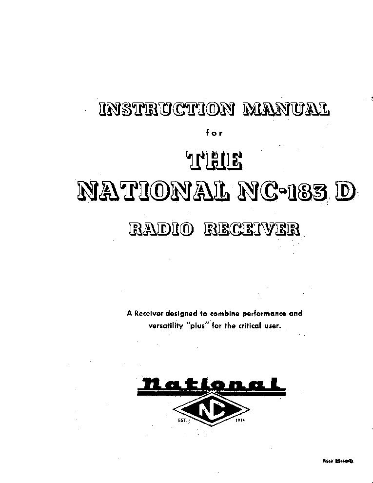 NATIONAL NC183D RECEIVER A service manual