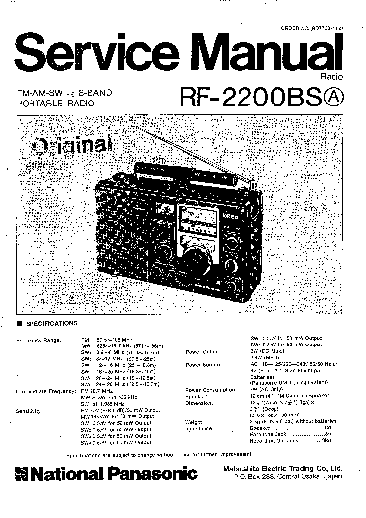 NATIONAL RF 2200BS service manual