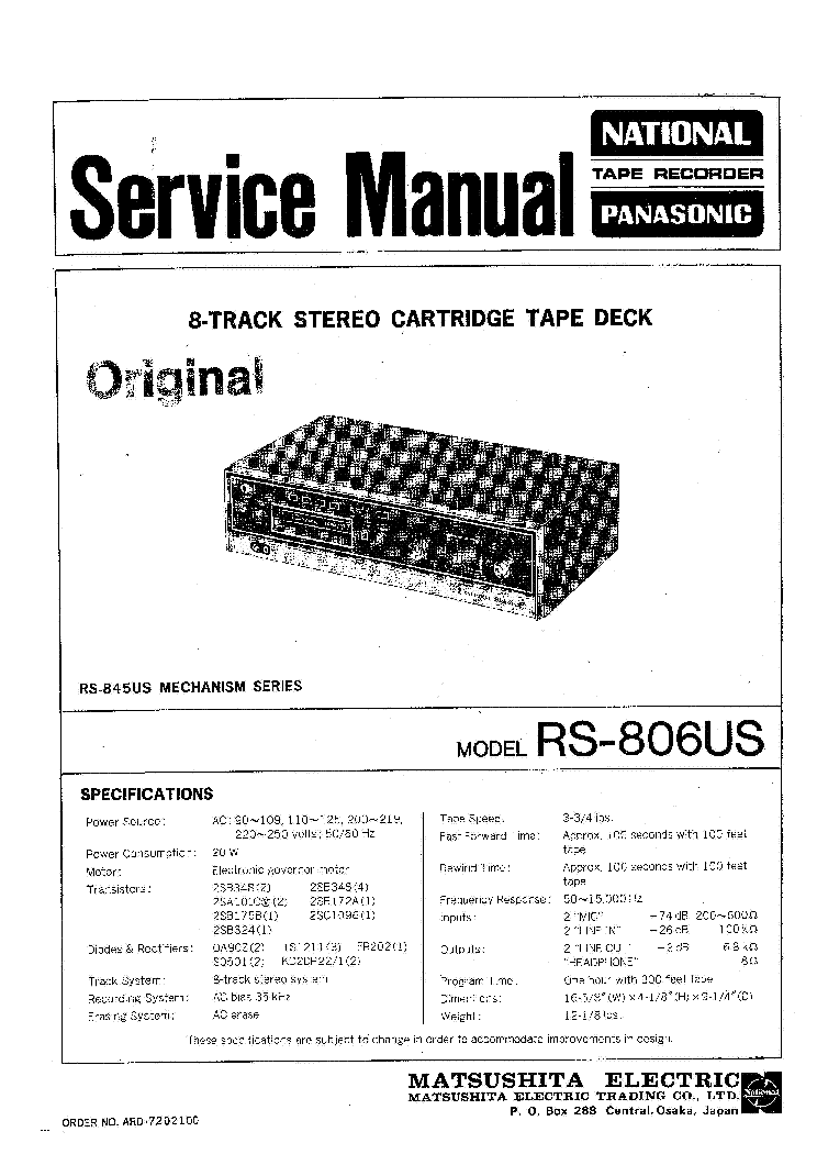 NATIONAL RS-806US service manual