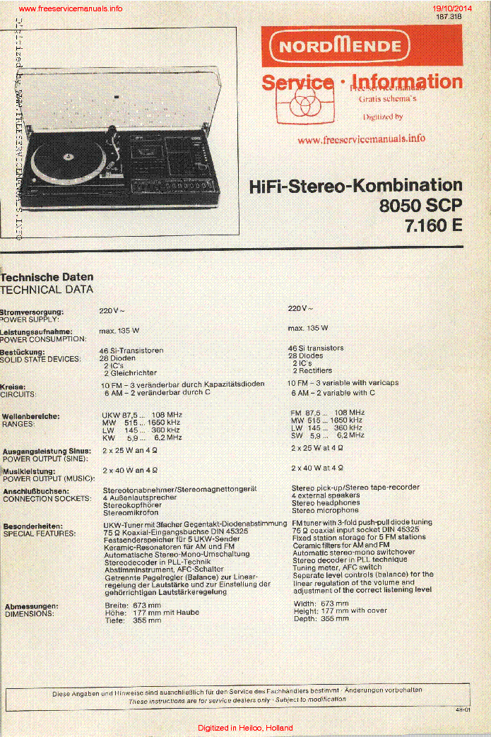NORDMENDE HIFI-STEREO 8050SCP service manual (1st page)
