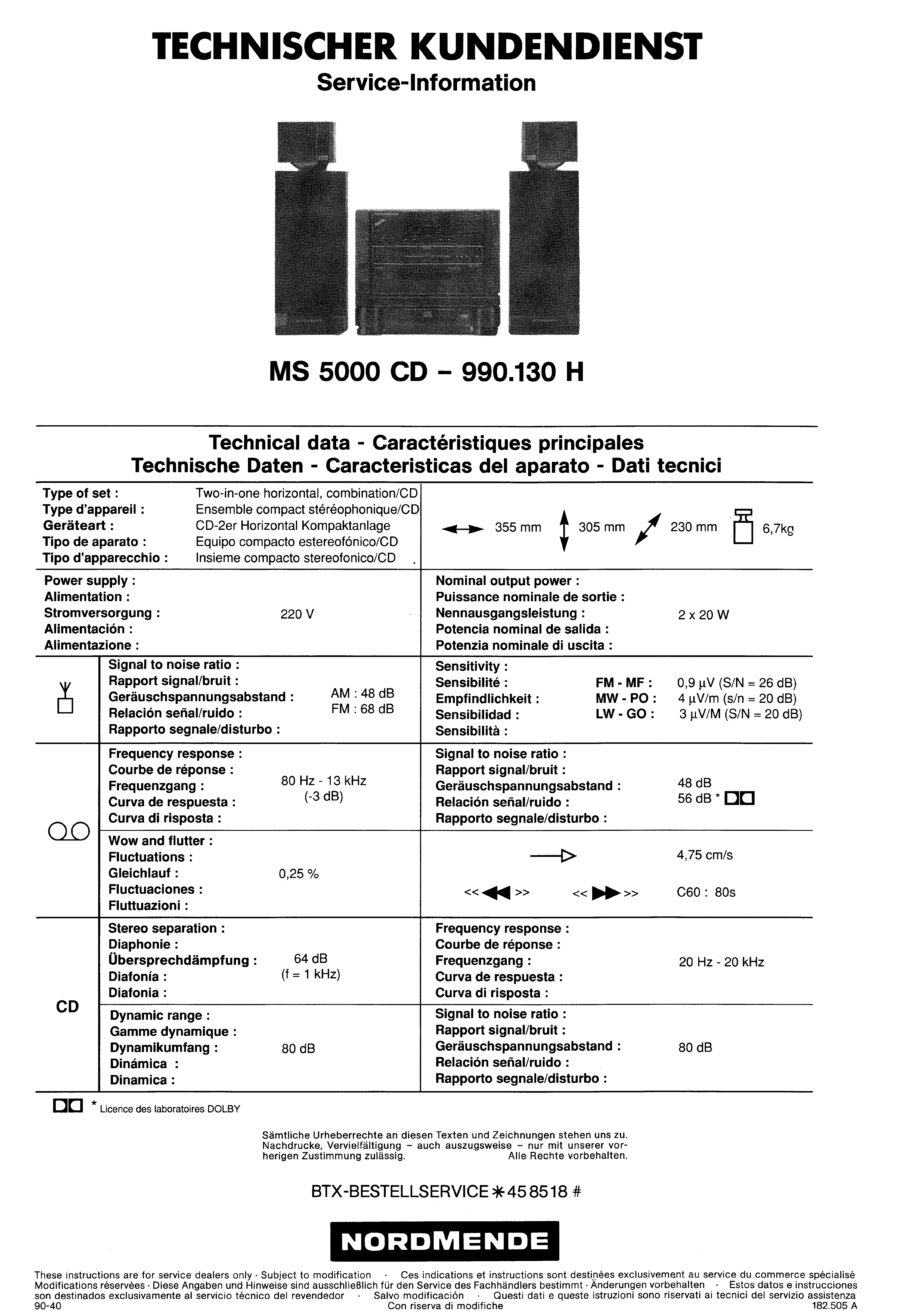 NORDMENDE MS 5000 CD - 990.130H SM service manual