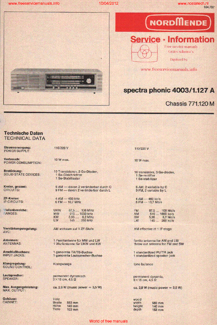 4.134 A Service Manual-Anleitung für Nordmende Stereo 5005 