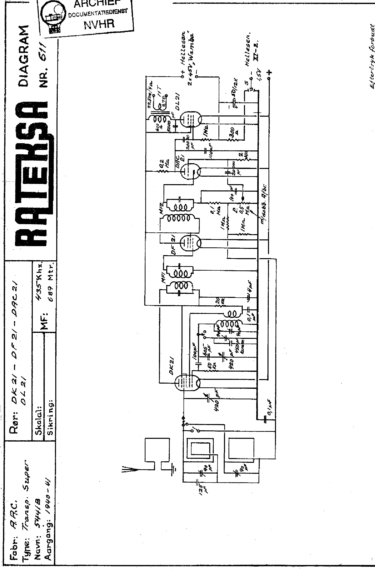 AAC TRANSPORTSUPER BATTERY RECEIVER 1940 SCH service manual