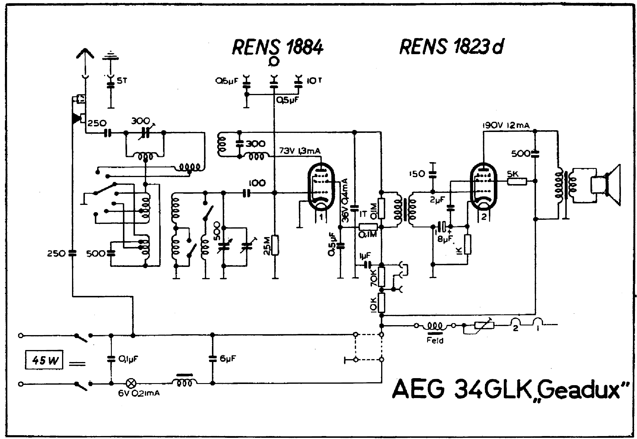 AEG 34GL GEADUX AM RADIO RECEIVER SCH service manual