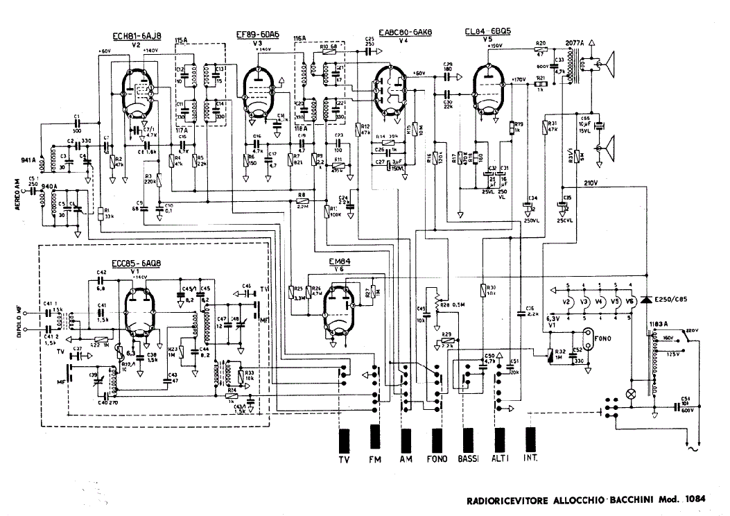 Allocchio Bacchini 1084 Am-fm Radio Receiver Sch Service Manual 