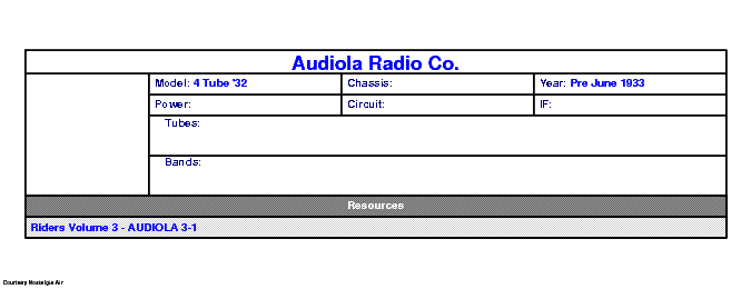 AUDIOLA RADIO 4 TUBE 32 SCH service manual