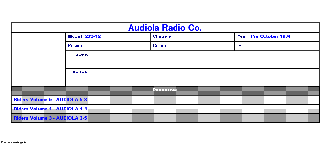 AUDIOLA RADIO CO 23S-12 SCH service manual