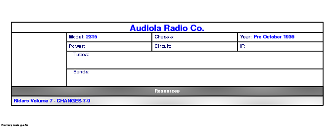 AUDIOLA RADIO CO 23T5 SCH service manual