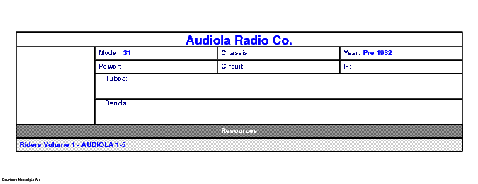 AUDIOLA RADIO CO 31 SCH service manual