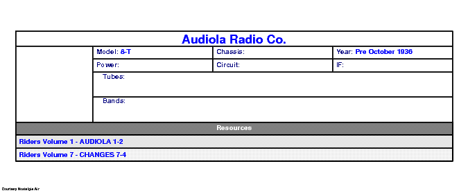 AUDIOLA RADIO CO 8-T SCH service manual