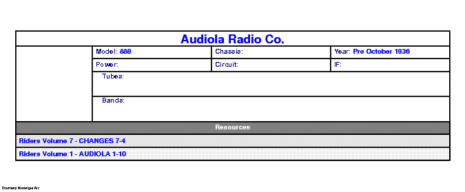 AUDIOLA RADIO CO 889 SCH service manual