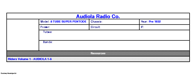 AUDIOLA RADIO CO 8 TUBE SUPER PENTODE SCH service manual