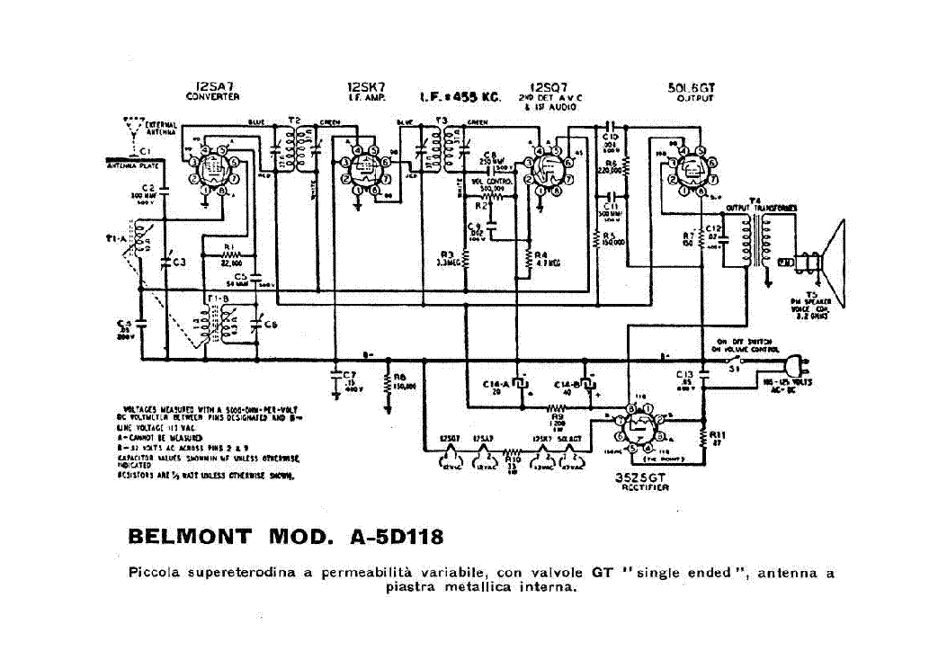 BELMONT A-5D118 AM RADIO RECEIVER SCH service manual (1st page)