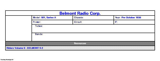 BELMONT RADIO CORP. 501, SERIES A SCH service manual (1st page)