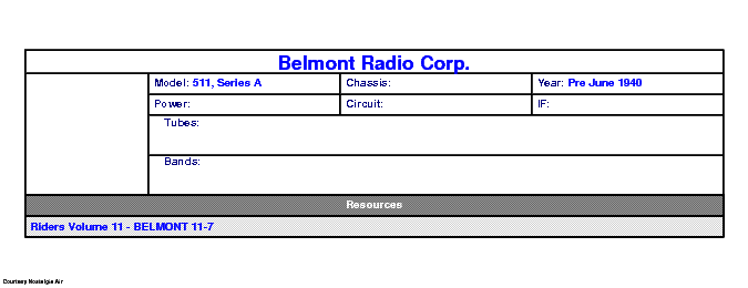 BELMONT RADIO CORP. 511, SERIES A SCH service manual (1st page)