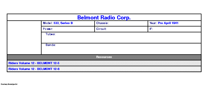 BELMONT RADIO CORP. 533, SERIES B SCH service manual (1st page)