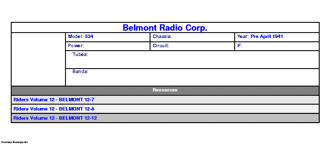 BELMONT RADIO CORP. 534 SCH service manual (1st page)