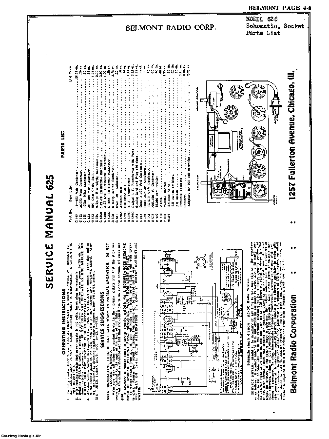 BELMONT RADIO CORP. 625 SCH service manual (2nd page)