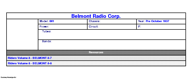 BELMONT RADIO CORP. 661 SCH service manual (1st page)