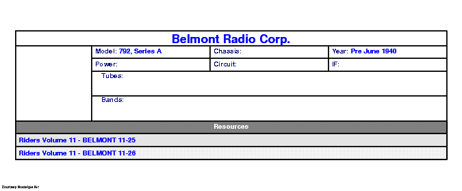 BELMONT RADIO CORP. 792, SERIES A SCH service manual (1st page)