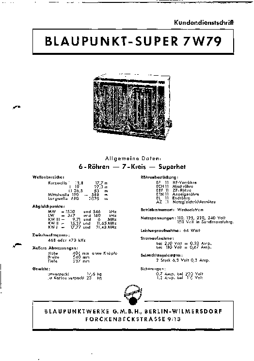 BLAUPUNKT 7W79 SUPER RADIO SM service manual