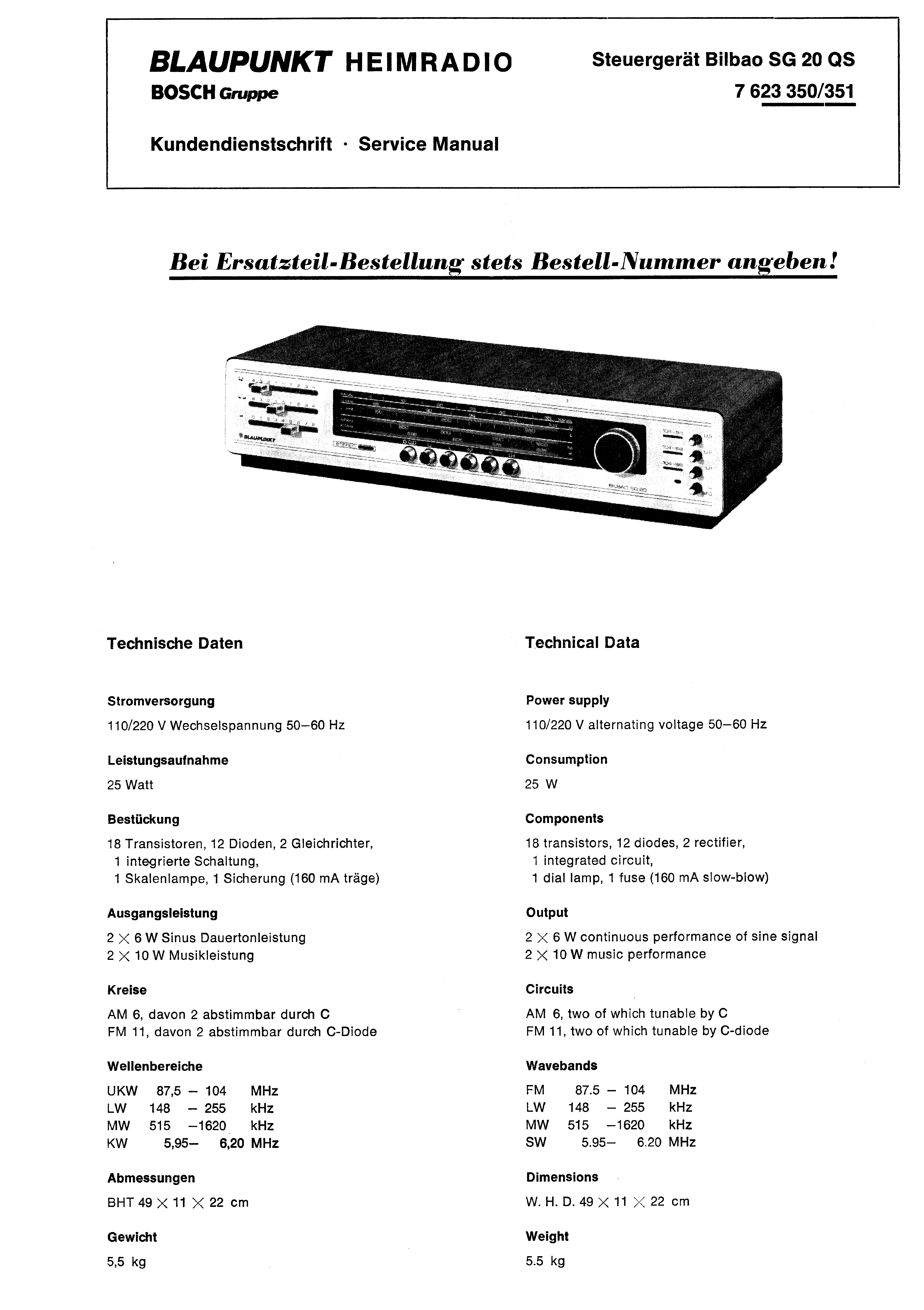 BLAUPUNKT BILBAO SG 20 QS SM service manual