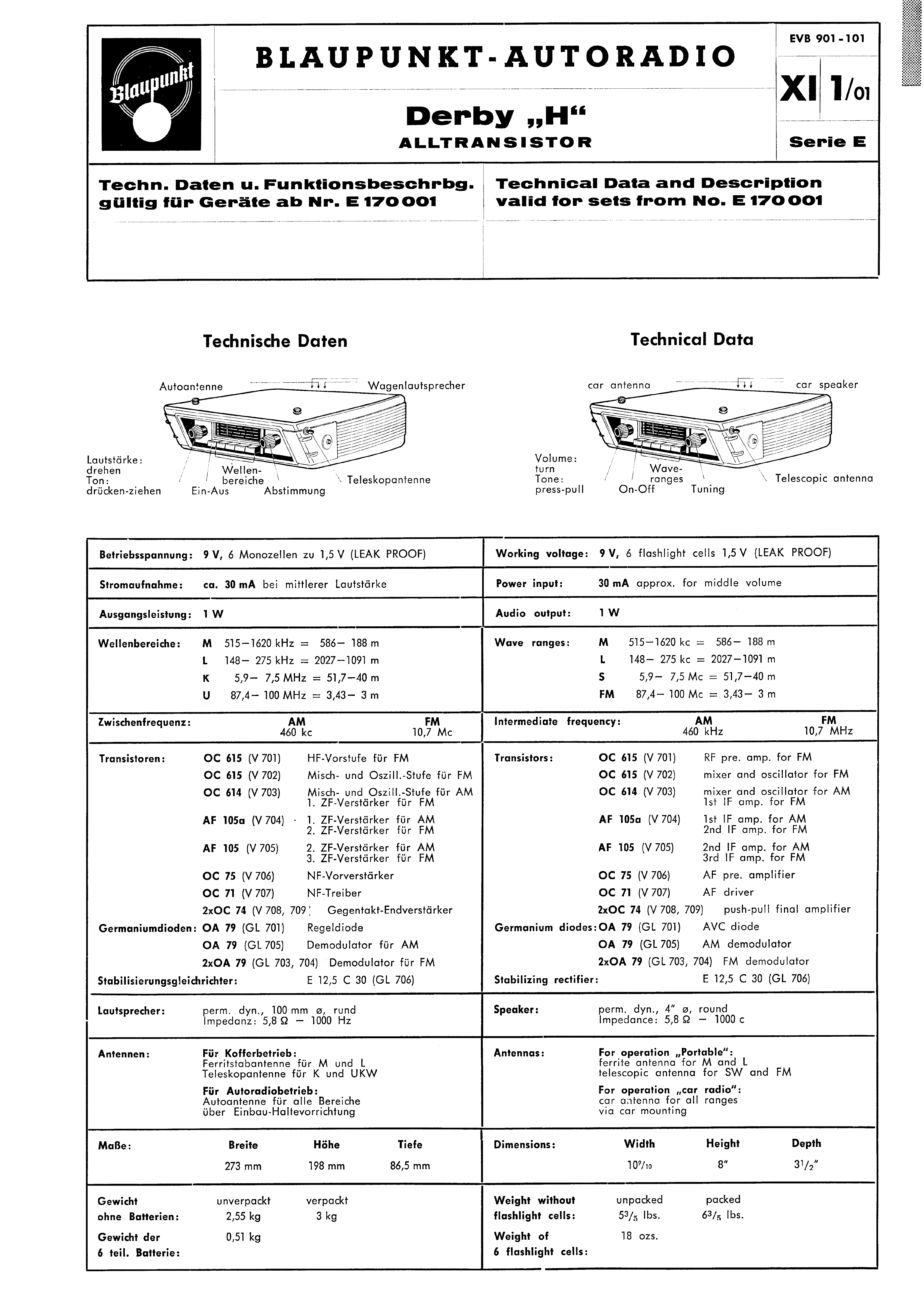 BLAUPUNKT DERBY H ALLTRANSISTOR SM service manual