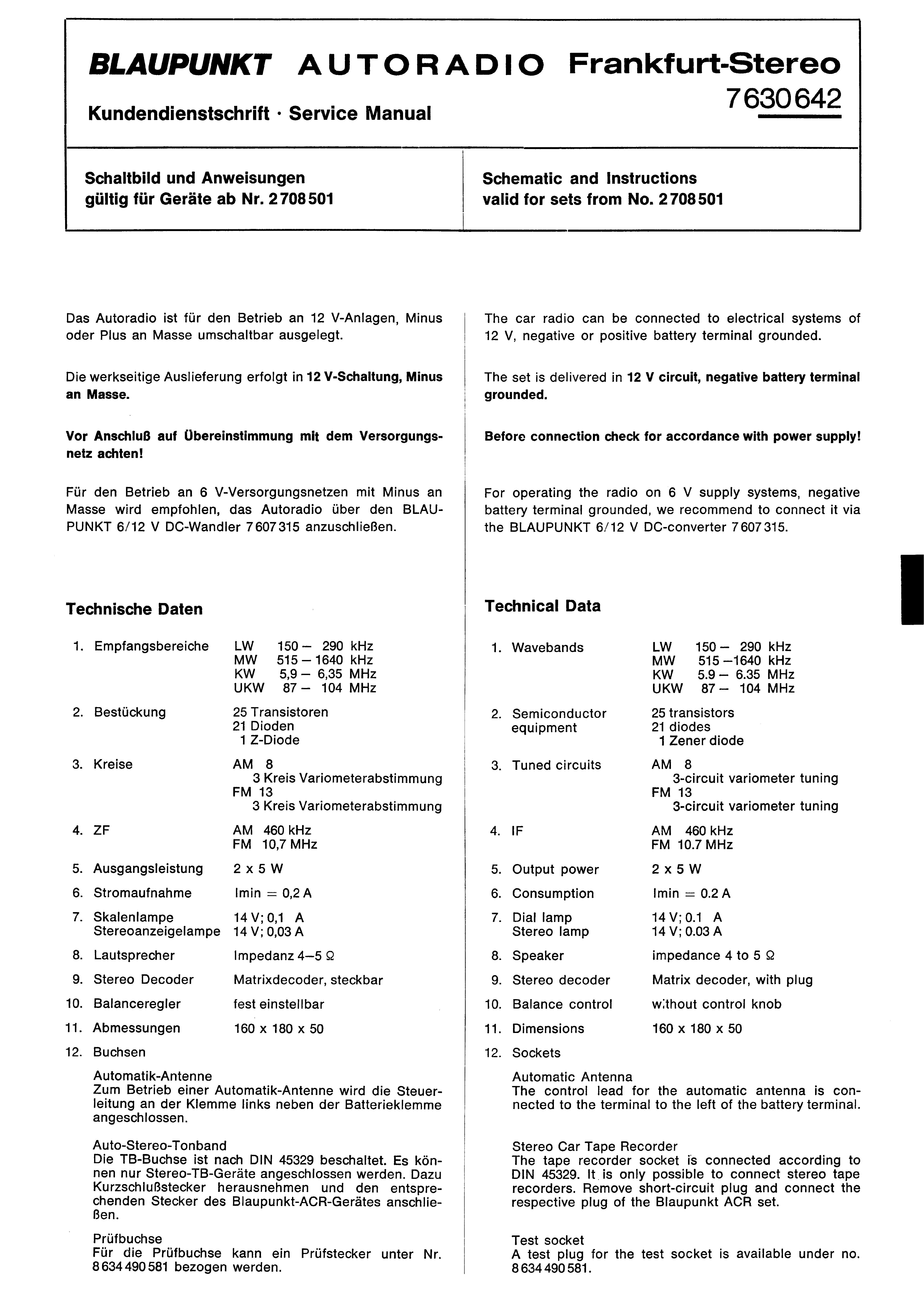 BLAUPUNKT FRANKFURT STEREO 7630642 SM service manual