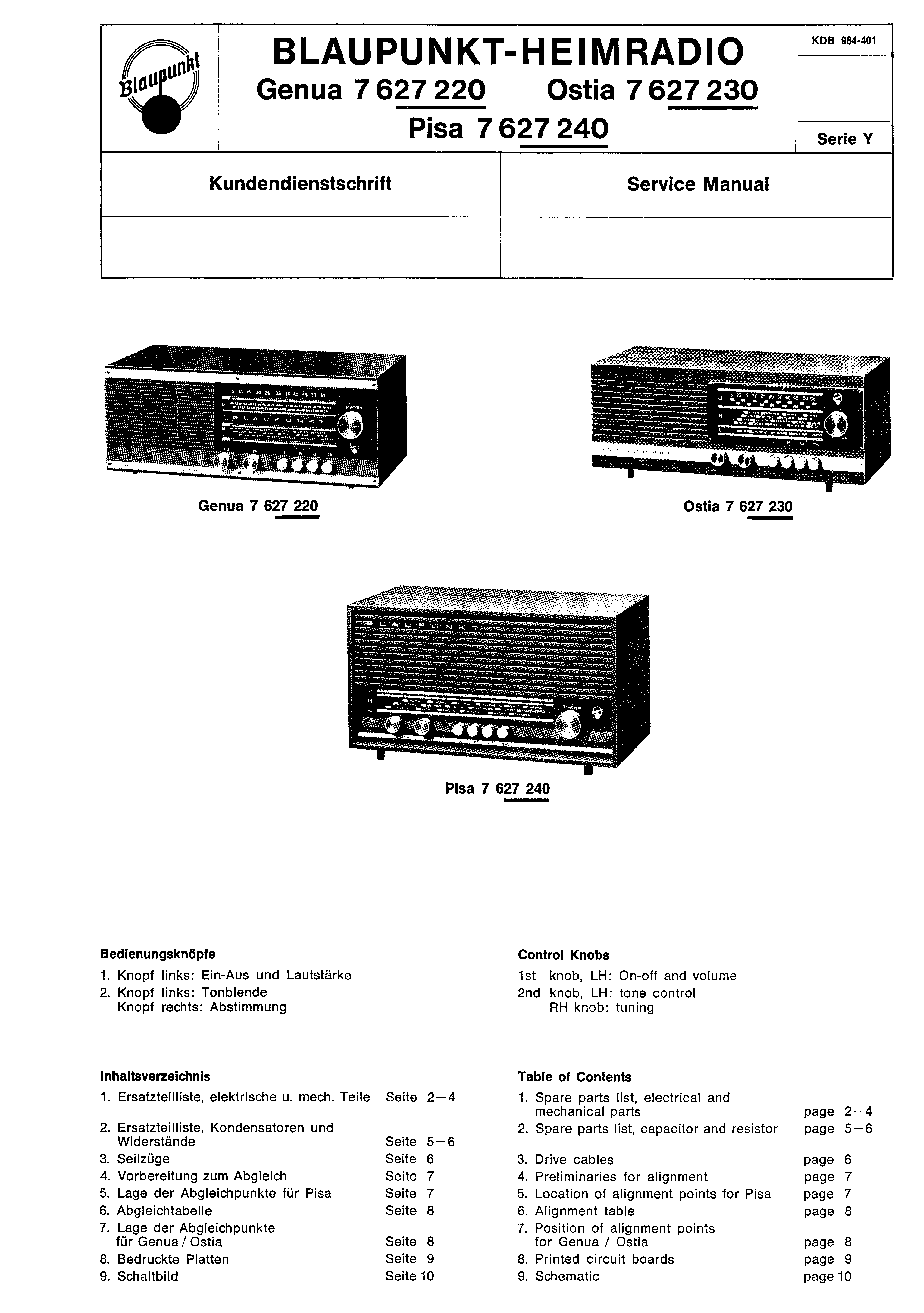 BLAUPUNKT GENUA 7627220 OSTIA 7627230 PISA 7627240 SM service manual