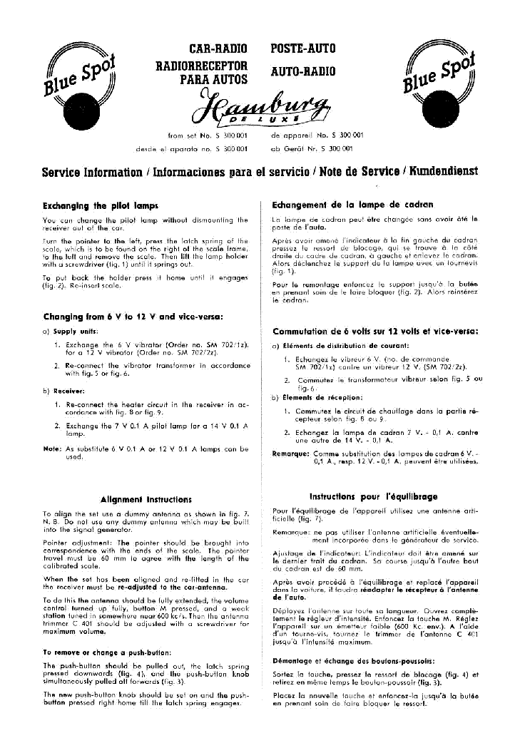 BLAUPUNKT HAMBURG DELUXE CAR AUDIO service manual
