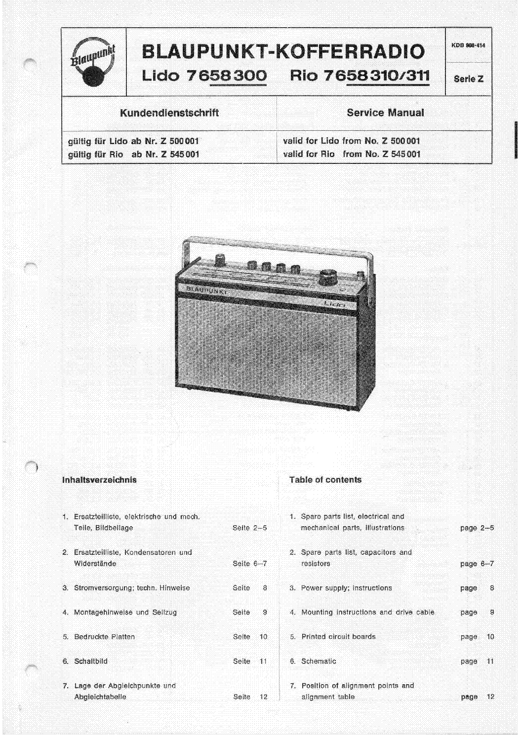 BLAUPUNKT LIDO-7658300 RIO-7658310 RIO-7658311 SM service manual