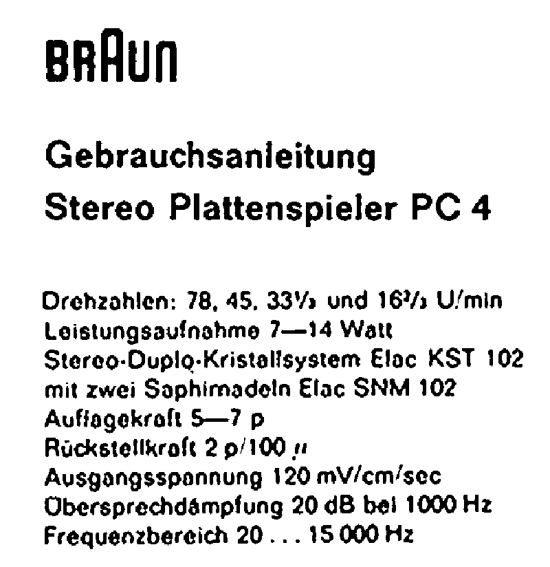 BRAUN PC4 STEREO RECORD PLAYER SCH service manual