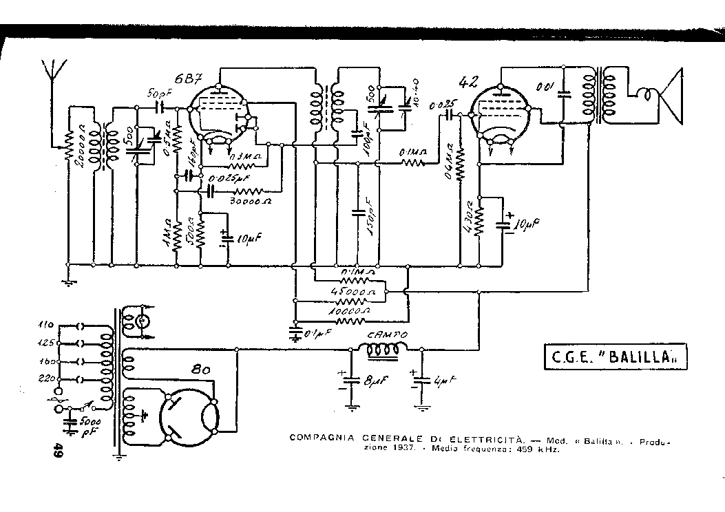 CGE BALILLA AM RADIO RECEIVER SCH Service Manual download, schematics