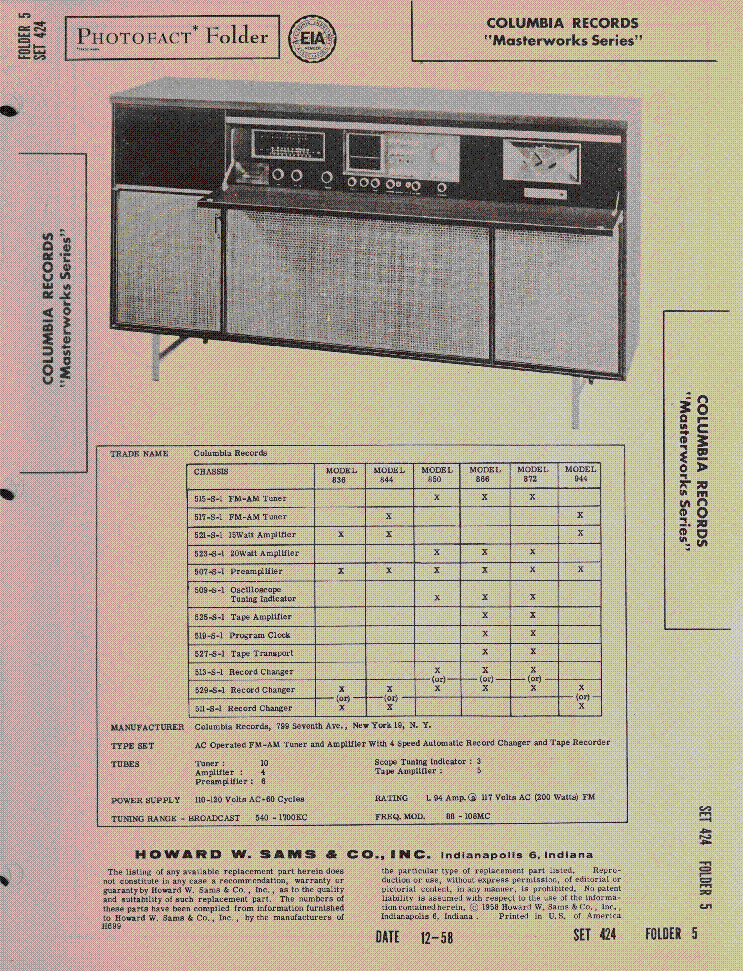 COLUMBIA RECORDS MASTERWORKS SERIES SM service manual (1st page)