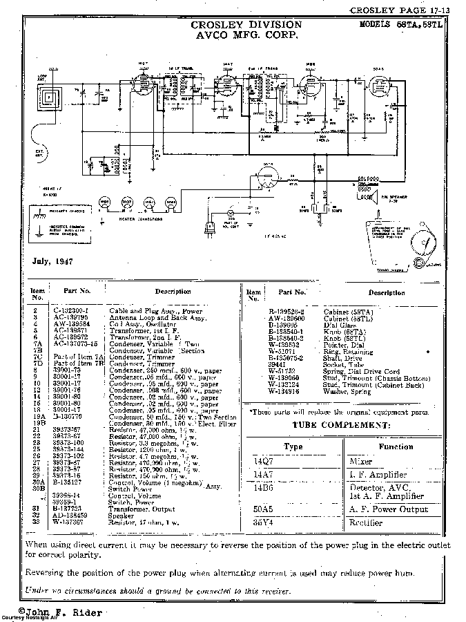 CROSLEY CORP. 58TL SCH Service Manual download, schematics, eeprom ...