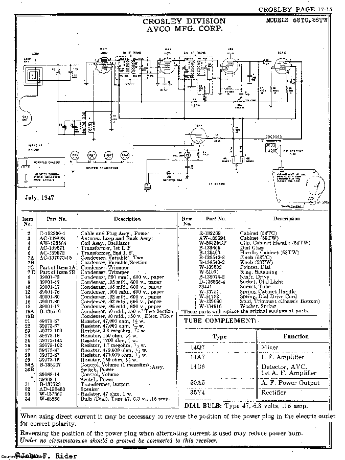 CROSLEY CORP. 58TW SCH Service Manual download, schematics, eeprom ...