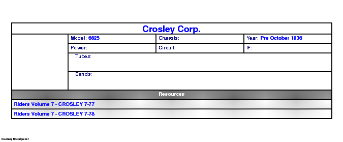 CROSLEY CORP. 6625 SCH service manual
