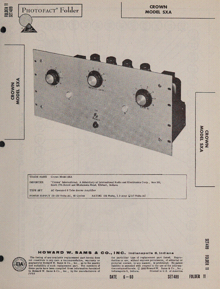 CROWN MODEL SXA SM service manual