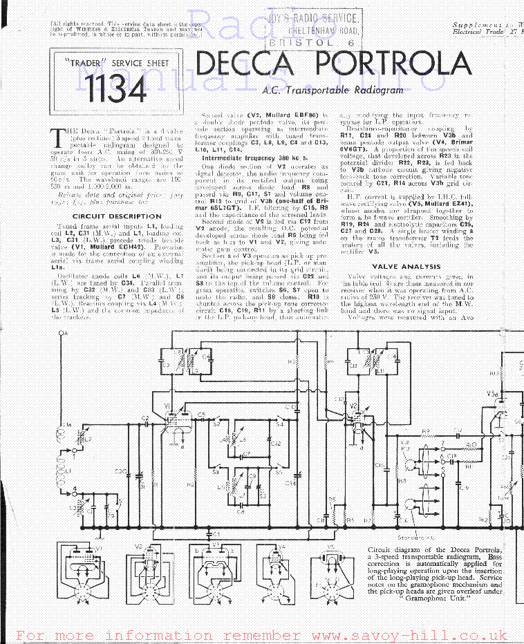 DECCA PORTROA service manual