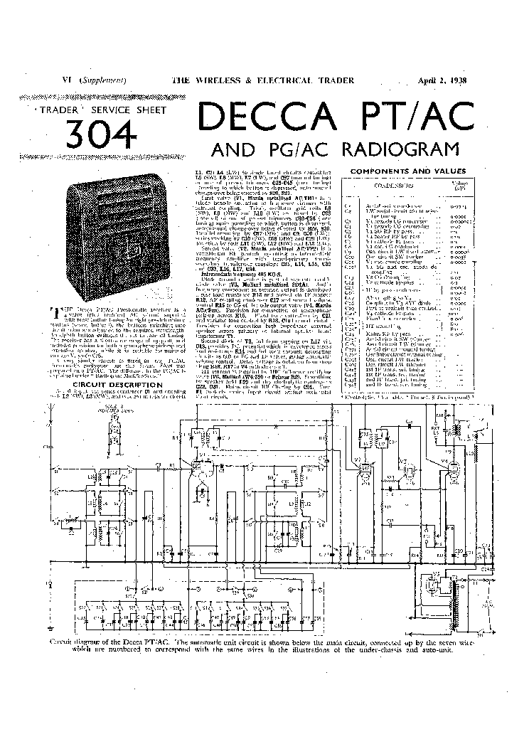 DECCA PT-AC PG-AC BATTERY RADIO 1938 SM service manual
