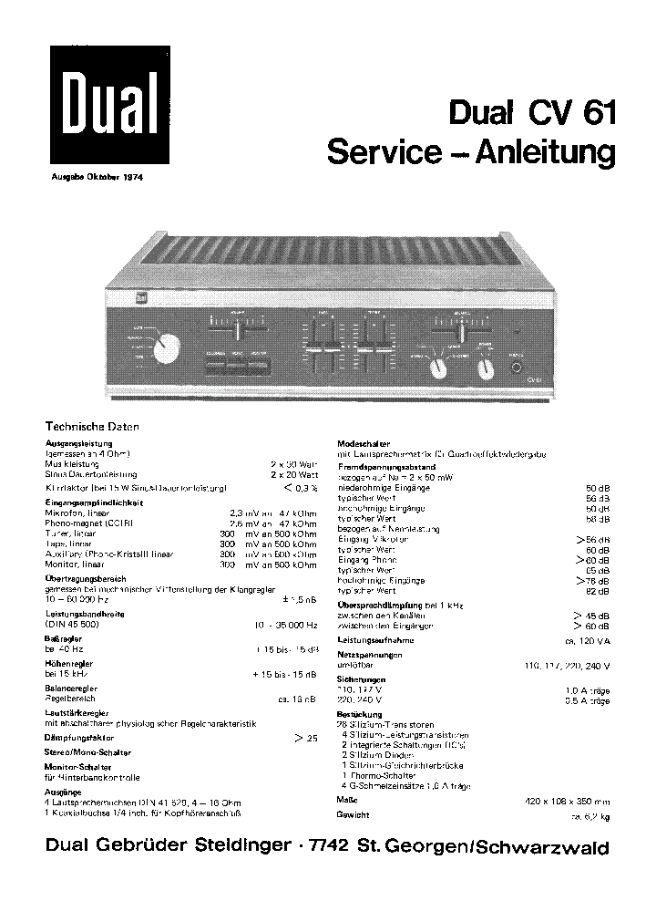 Dual Service Manual für MV 61  Copy 