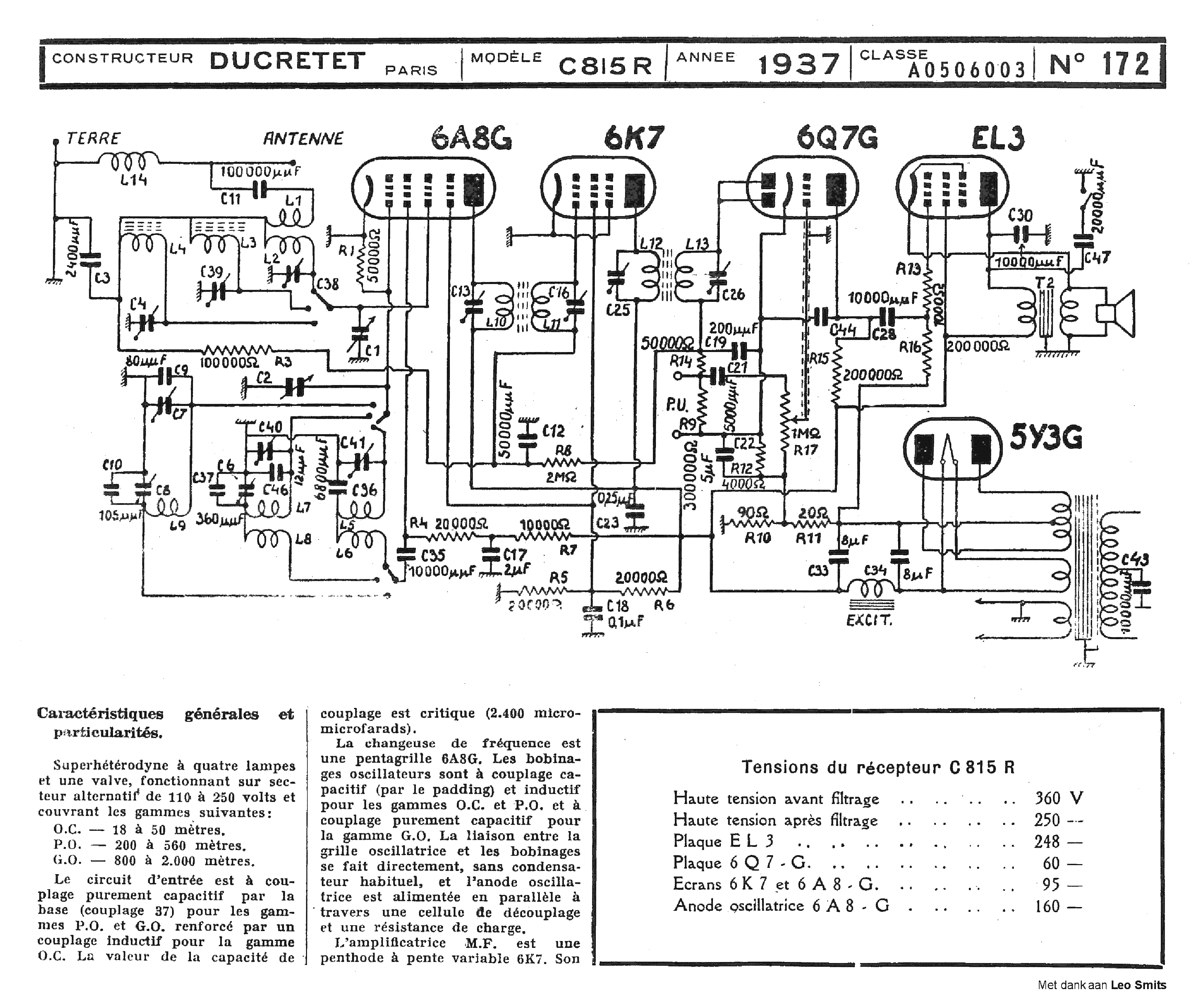 Ducretet 815r Radio 1937 Sch Service Manual Download Schematics