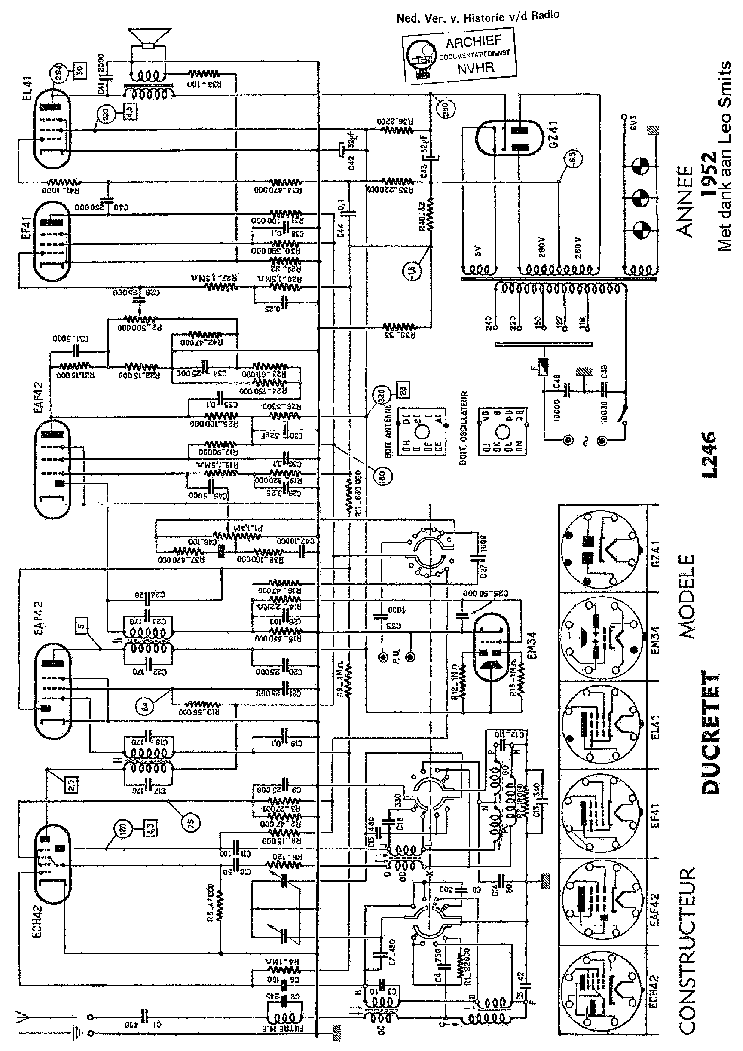 DUCRETET L246 RECEIVER 1952 SCH Service Manual download, schematics ...