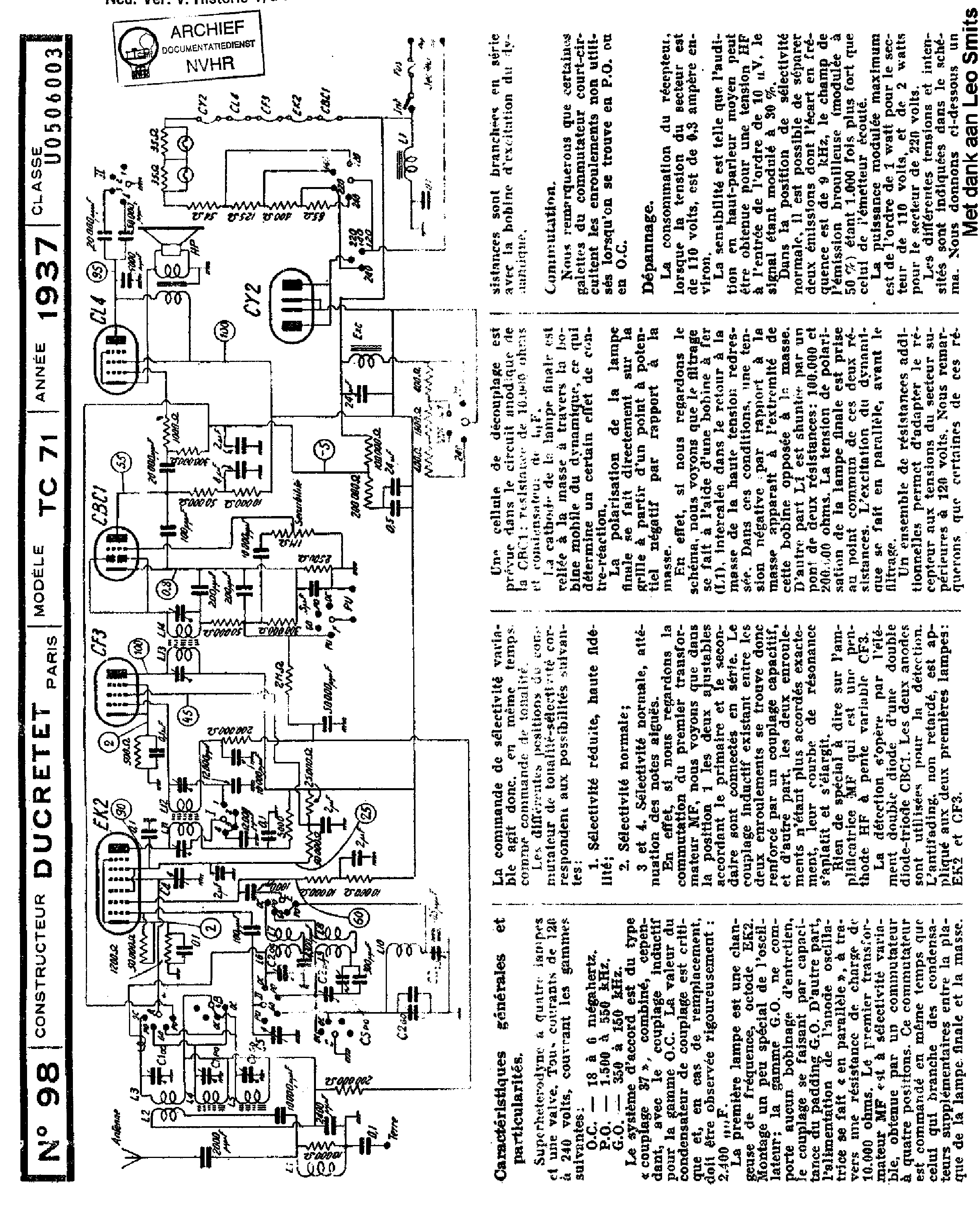 Ducretet Tc 70 71 Ac Dc Receiver 1937 Sch Service Manual Download Schematics Eeprom Repair 