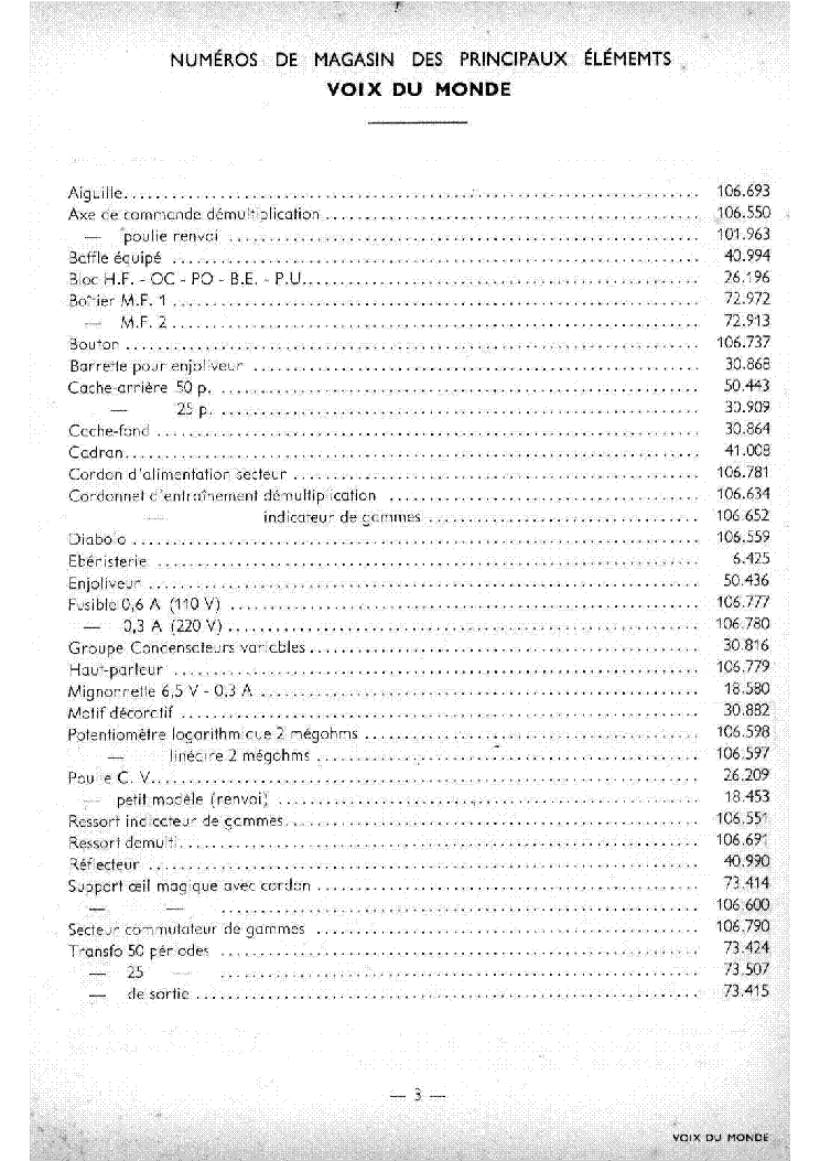 DUCRETET THOMSON VOIX DU MONDE 53 RADIO 1953 SM service manual (2nd page)
