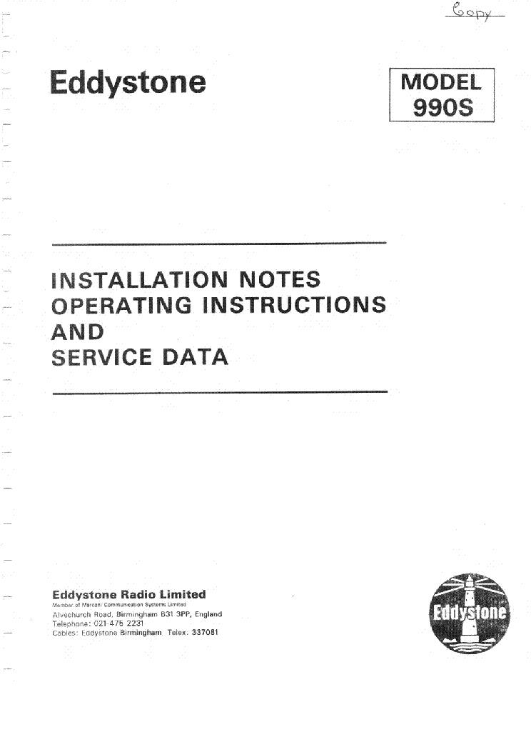 EDDYSTONE 990S service manual